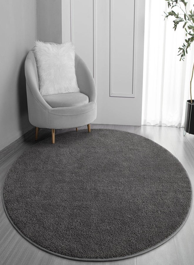 FlyDOIT Round Area Rugs for Bedroom Living Room, 4x4 Dark Grey Super Soft Comfy Thickened Memory-Foam Indoor Circle Carpet, Modern Aesthetic Minimalist Carpet for Boys Girls Adults Nursery Home Décor - Image 1